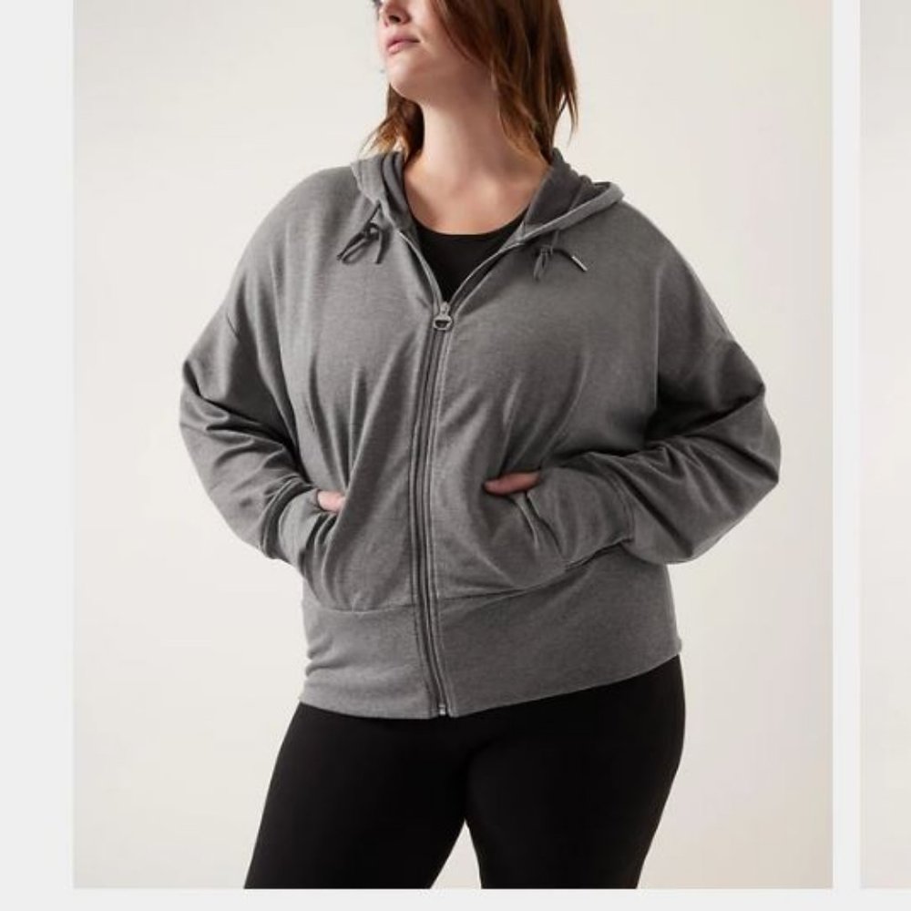 ATHLETA Plus Balance Medium Grey Heather Zipped Jacket Hoodie Sweatshirt 1X